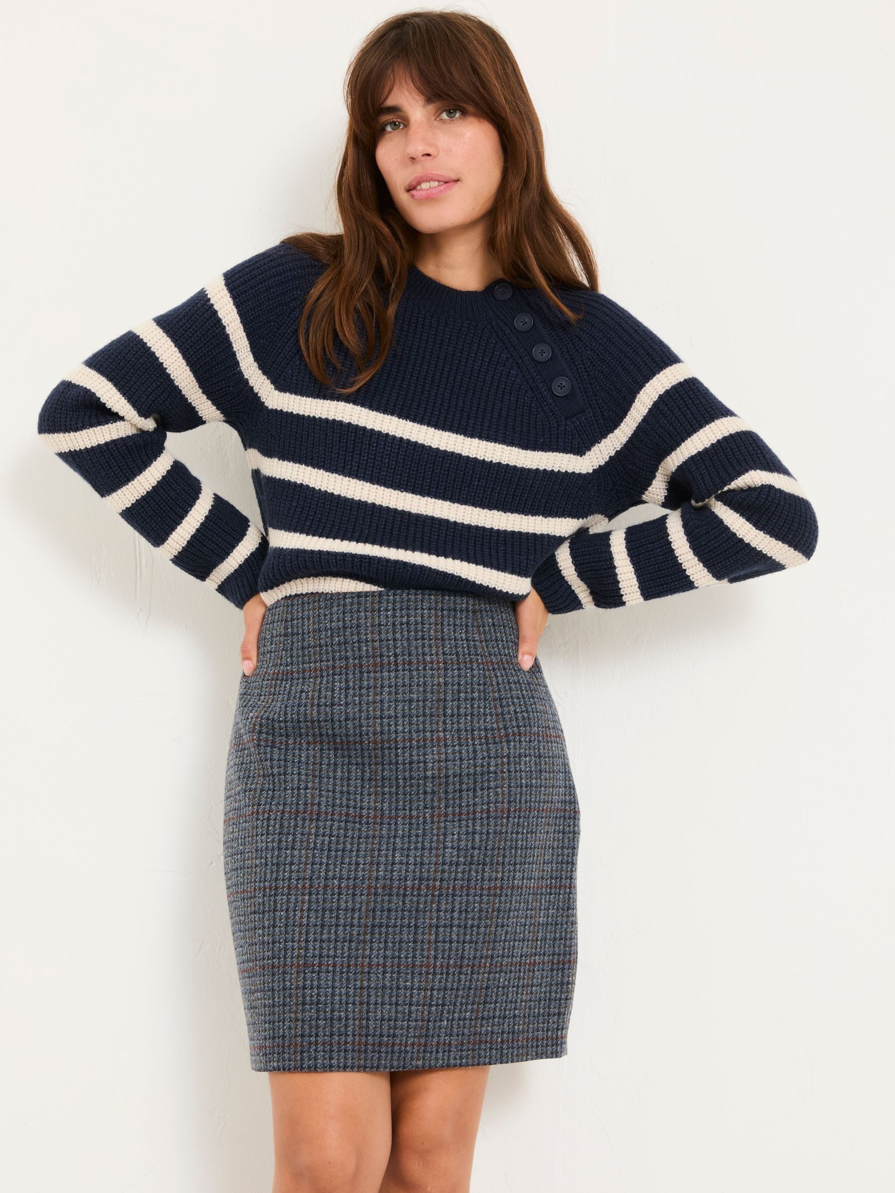 Fatface Jackie Charcoal Grey Tweed Wool Skirt