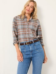 FatFace Olivia Teal Blue Check Shirt - Image 3 of 5