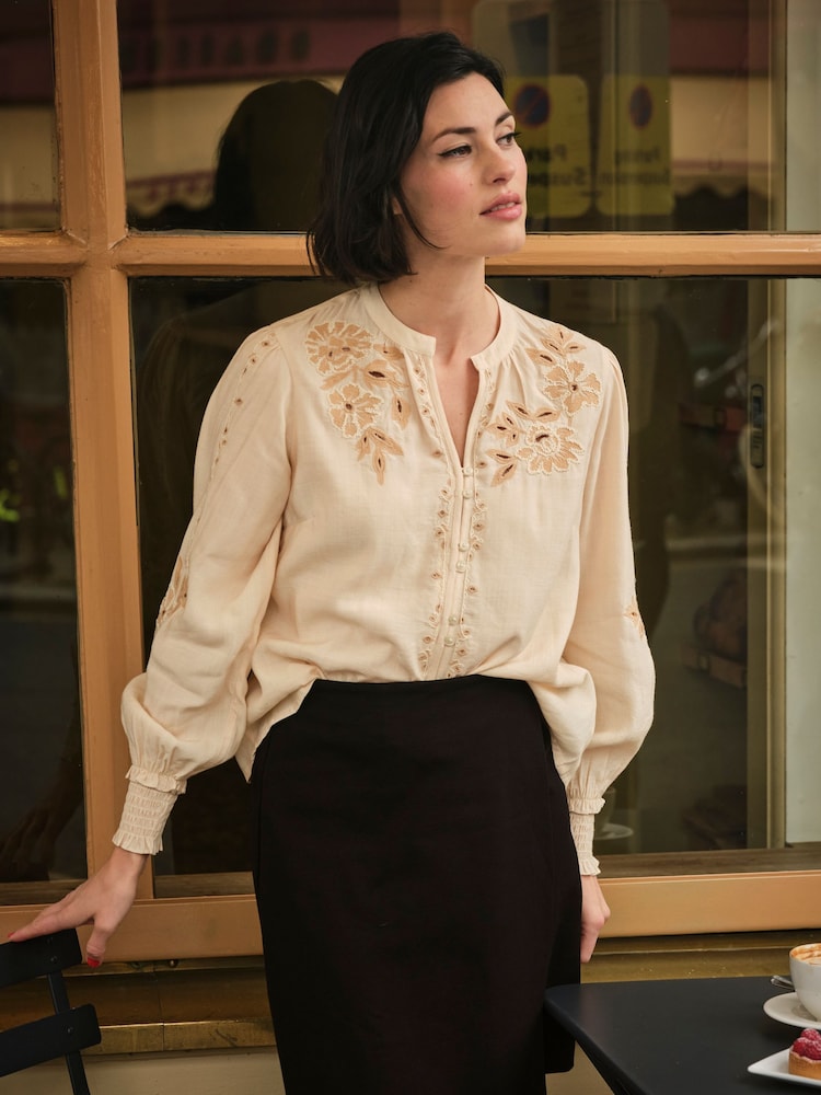FatFace Ashley Ivory Emb Blouse - Image 1 of 6 FatFace Ashley Ivory Emb Blouse - Image 1 of 6