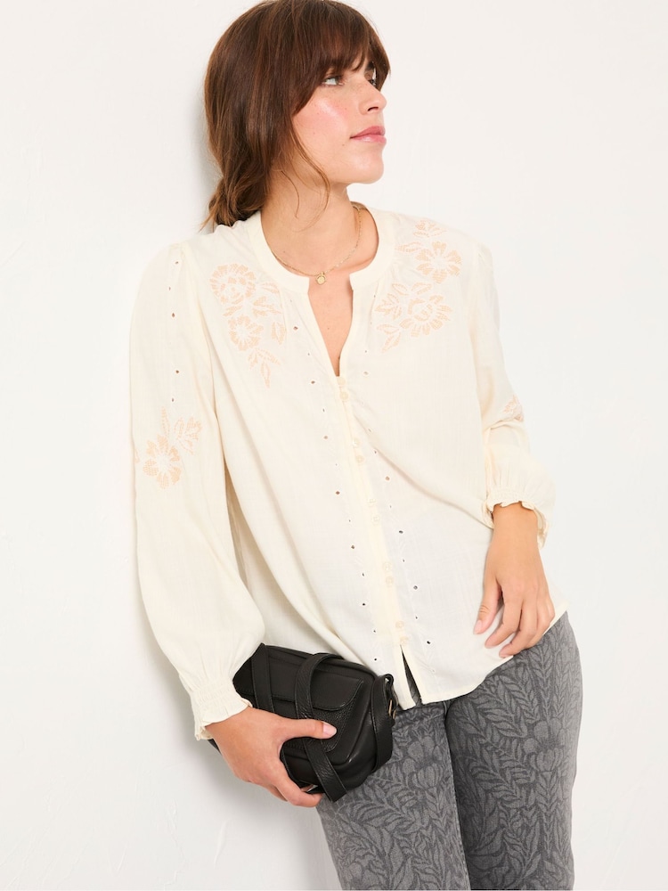 FatFace Ashley Ivory Emb Blouse - Image 2 of 6 FatFace Ashley Ivory Emb Blouse - Image 2 of 6