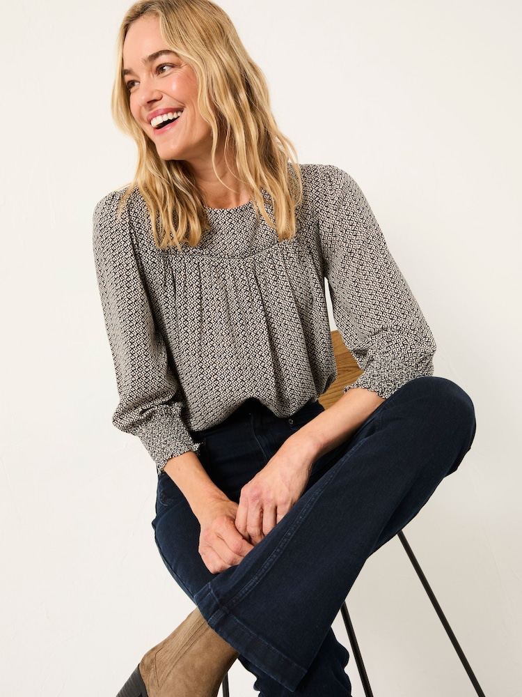 FatFace Shelley Dark Natural Ikat Geo Blouse - Image 1 of 5 FatFace Shelley Dark Natural Ikat Geo Blouse - Image 1 of 5