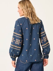 FatFace Navy Blanket Embroidered Blouse - Image 2 of 5