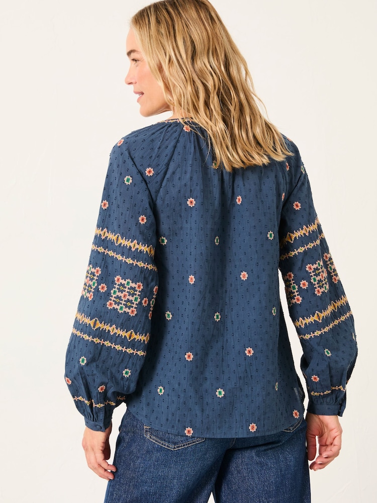 FatFace Navy Blanket Embroidered Blouse - Image 2 of 5