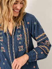 FatFace Navy Blanket Embroidered Blouse - Image 3 of 5