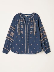 FatFace Navy Blanket Embroidered Blouse - Image 5 of 5