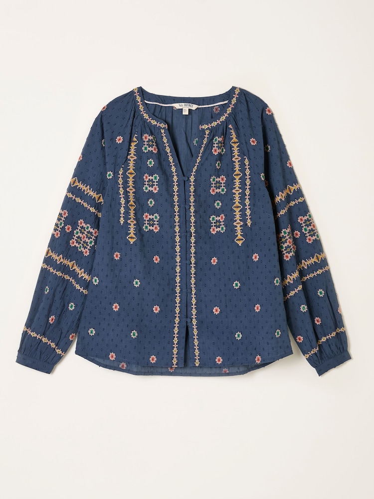 FatFace Navy Blanket Embroidered Blouse - Image 5 of 5 FatFace Navy Blanket Embroidered Blouse - Image 5 of 5
