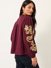 FatFace Burgundy Red Garratt Embroidered Blouse - Image 2 of 6