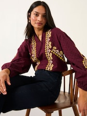 FatFace Burgundy Red Garratt Embroidered Blouse - Image 3 of 6