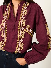 FatFace Burgundy Red Garratt Embroidered Blouse - Image 5 of 6