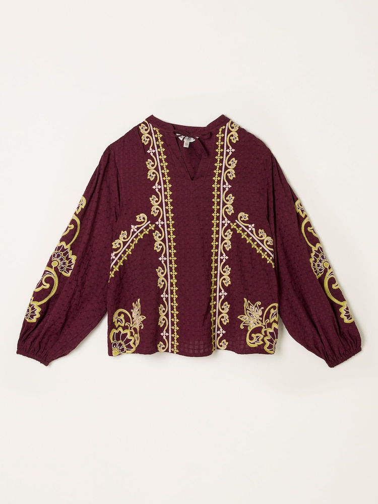 FatFace Burgundy Red Garratt Embroidered Blouse - Image 6 of 6 FatFace Burgundy Red Garratt Embroidered Blouse - Image 6 of 6
