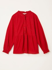 FatFace Ina Red Broderie Blouse - Image 1 of 1
