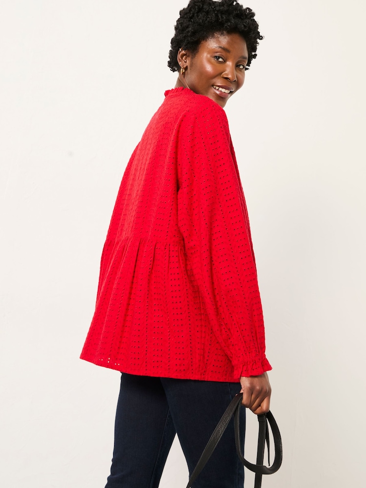 FatFace Ina Red Broderie Blouse - Image 2 of 5