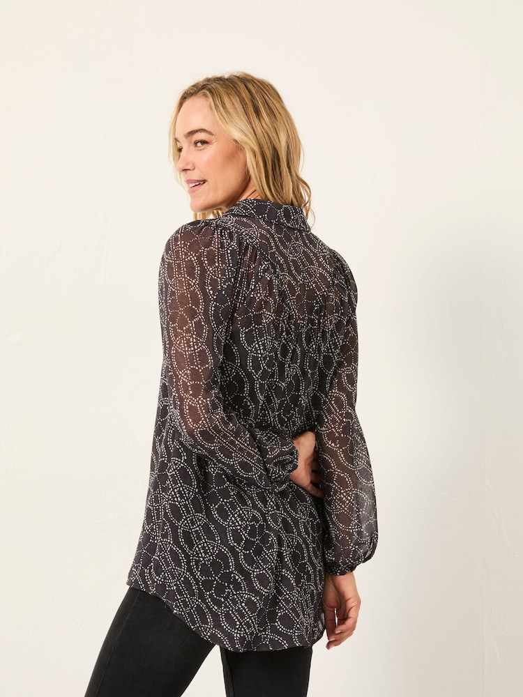 FatFace Pamala Graphite Grey Texture Floral Blouse - Image 2 of 5 FatFace Pamala Graphite Grey Texture Floral Blouse - Image 2 of 5