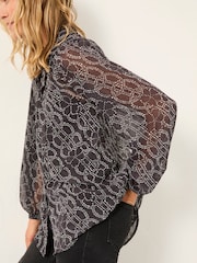 FatFace Pamala Graphite Grey Texture Floral Blouse - Image 3 of 5