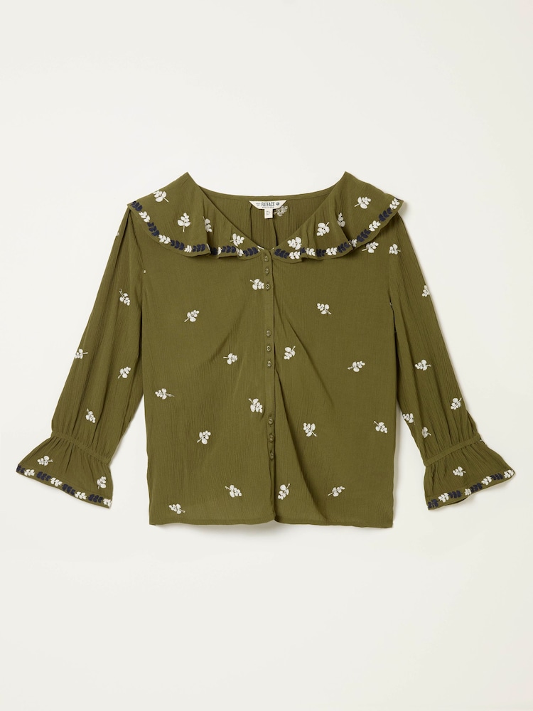 FatFace Etta Olive Green Embroidered Blouse - Image 6 of 6 FatFace Etta Olive Green Embroidered Blouse - Image 6 of 6