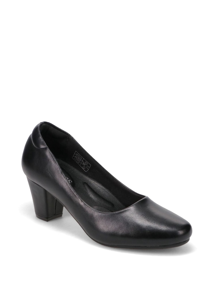 Pavers Black Stacked Heel Court Shoes - Image 2 of 5