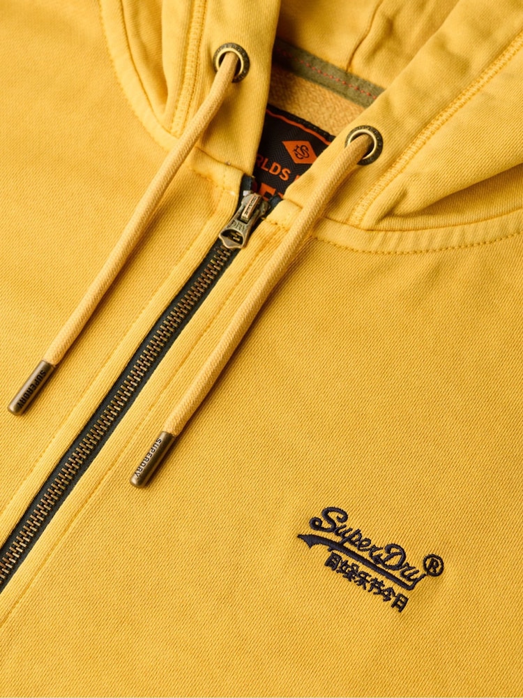 Superdry Yellow Essential Logo Washed 100% Cotton Zip Hoodie - Image 5 of 5