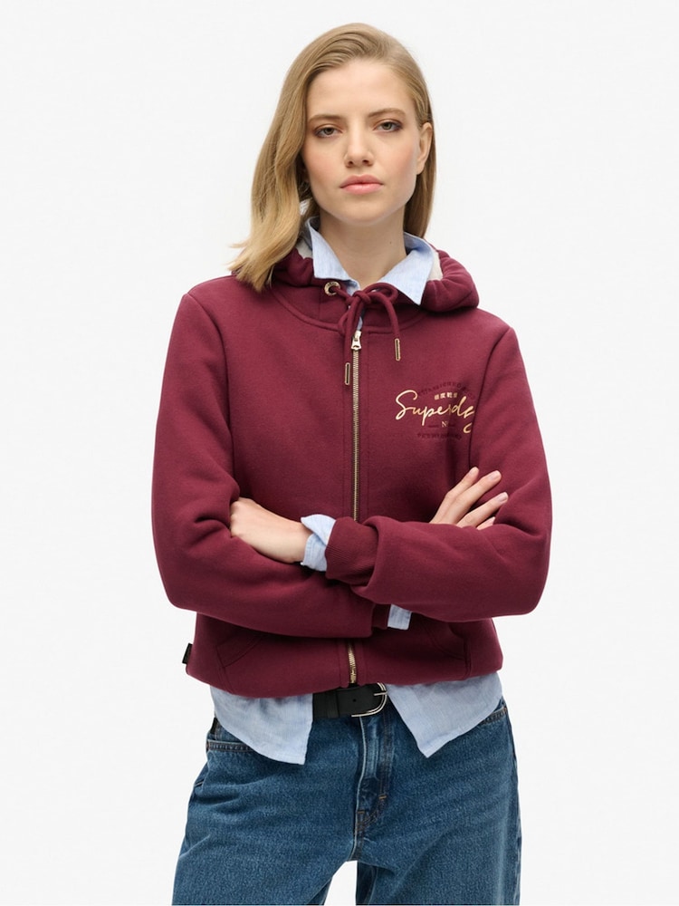 Superdry Purple Luxe Metallic Logo Zip Hoodie - Image 1 of 4