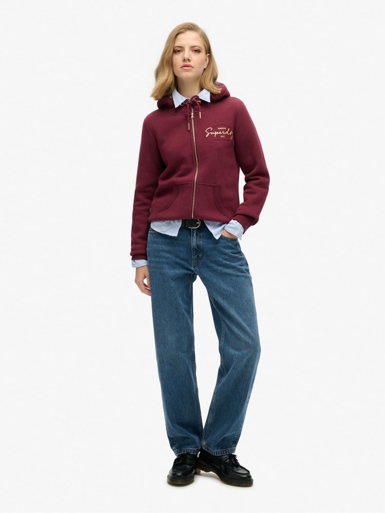 Superdry Purple Luxe Metallic Logo Zip Hoodie - Image 4 of 4