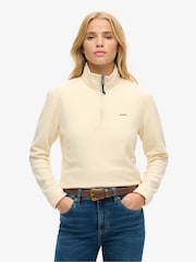 Superdry Cream Polar Fleece Cropped Half Zip Fleece - Image 1 of 4