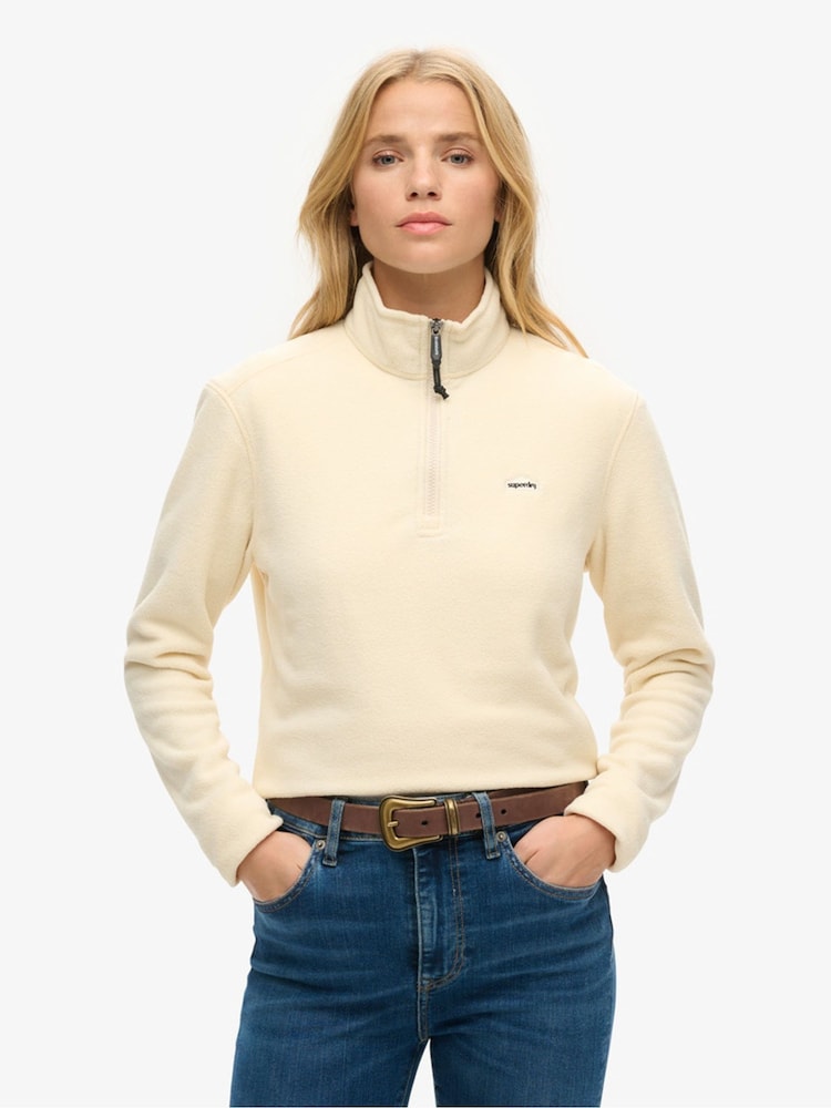 Superdry Cream Polar Fleece Cropped Half Zip Fleece - Image 1 of 4