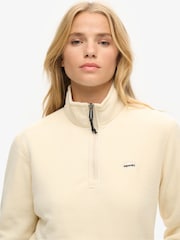 Superdry Cream Polar Fleece Cropped Half Zip Fleece - Image 3 of 4