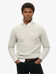 Superdry Grey Textured Crew Knitted 100% Cotton Jumper - Image 1 of 5