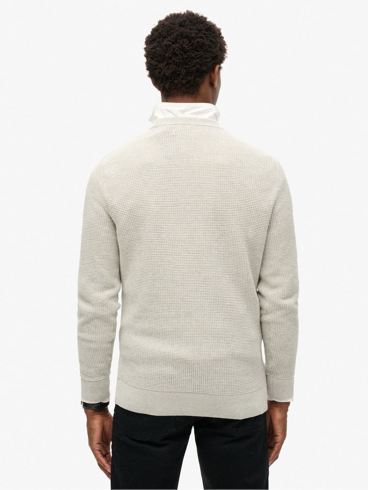 Superdry Grey Textured Crew Knitted 100% Cotton Jumper - Image 2 of 5