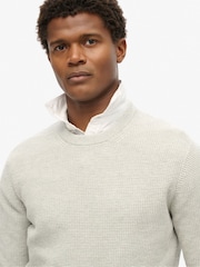 Superdry Grey Textured Crew Knitted 100% Cotton Jumper - Image 3 of 5