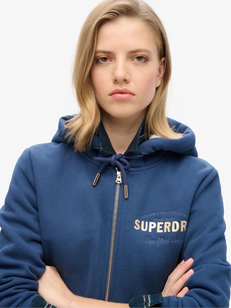 Superdry Blue Luxe Metallic Logo Zip Hoodie - Image 3 of 5