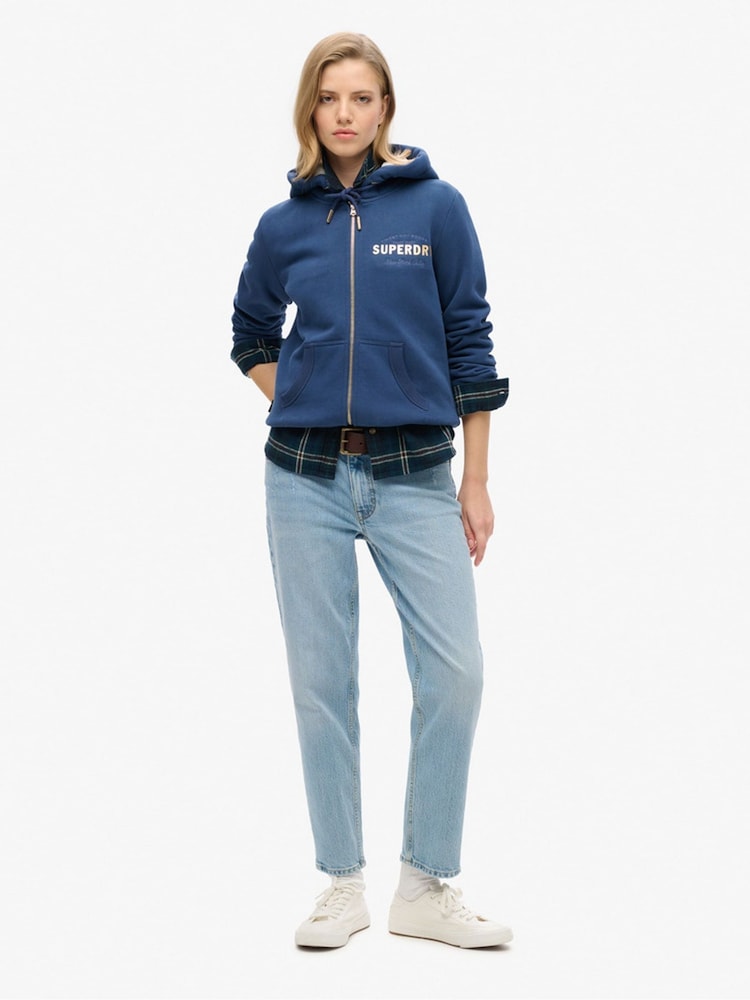 Superdry Blue Luxe Metallic Logo Zip Hoodie - Image 4 of 5