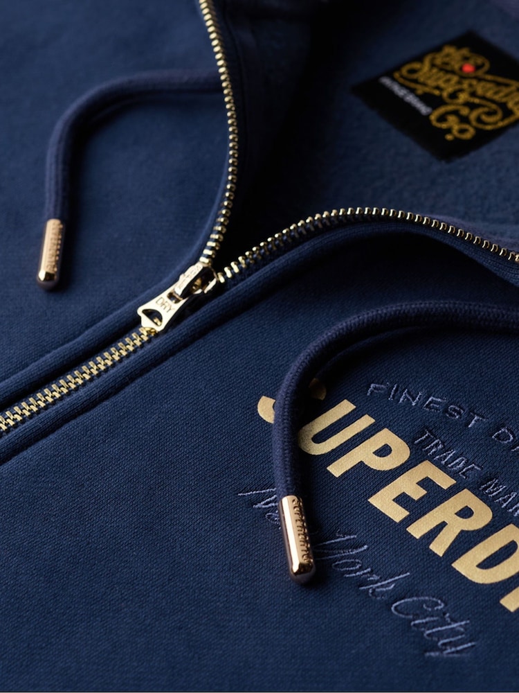 Superdry Blue Luxe Metallic Logo Zip Hoodie - Image 5 of 5