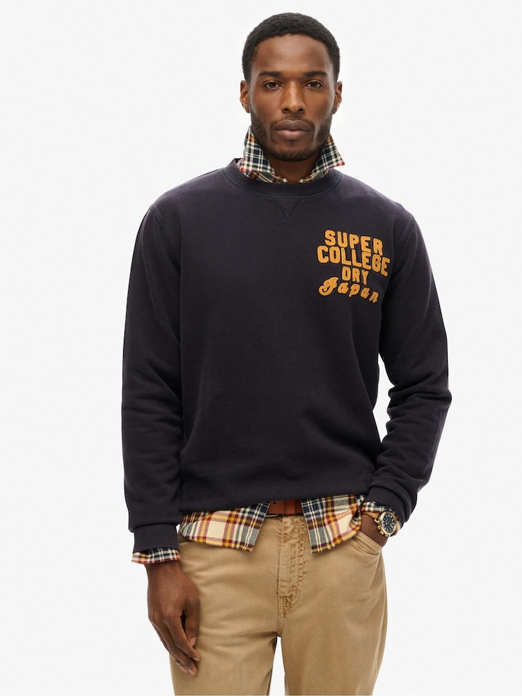 Superdry Blue Vintage Athletic Crew 100% Cotton Sweatshirt - Image 1 of 5