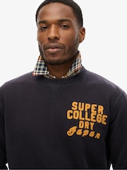 Superdry Blue Vintage Athletic Crew 100% Cotton Sweatshirt - Image 3 of 5