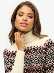 Superdry Cream Fairisle Pattern Roll Neck Jumper - Image 3 of 5