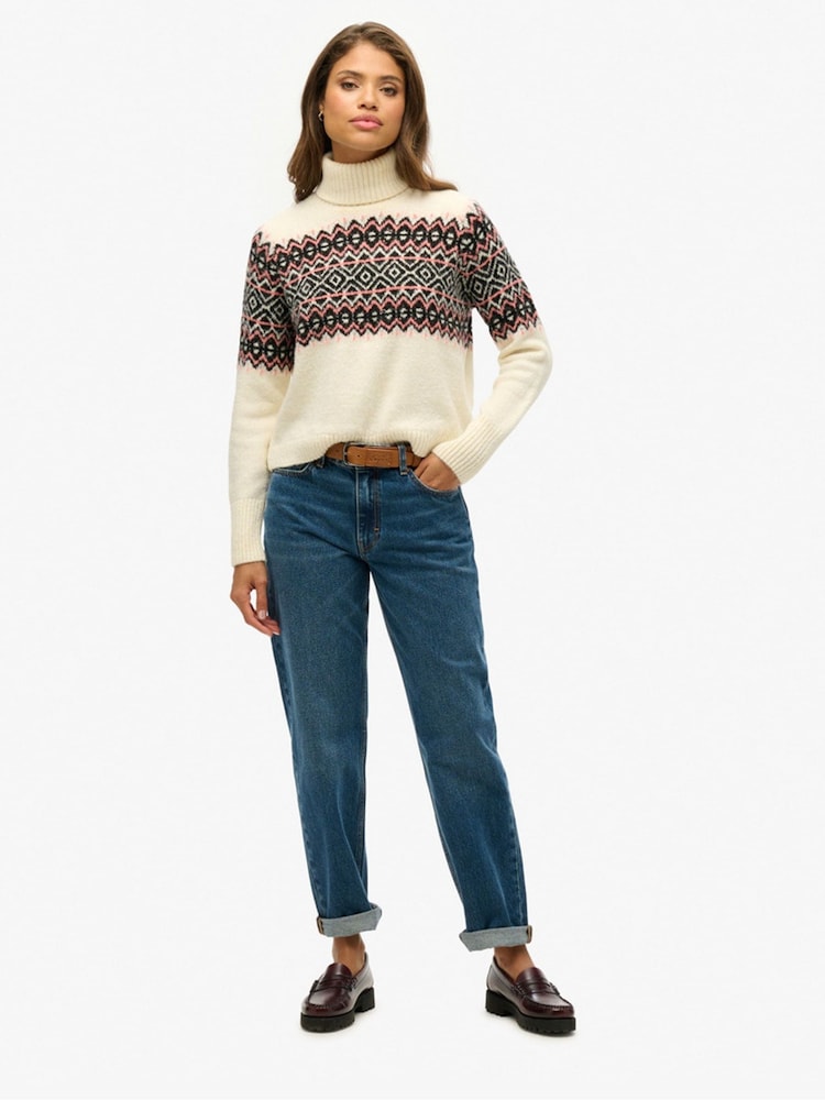 Superdry Cream Fairisle Pattern Roll Neck Jumper - Image 4 of 5
