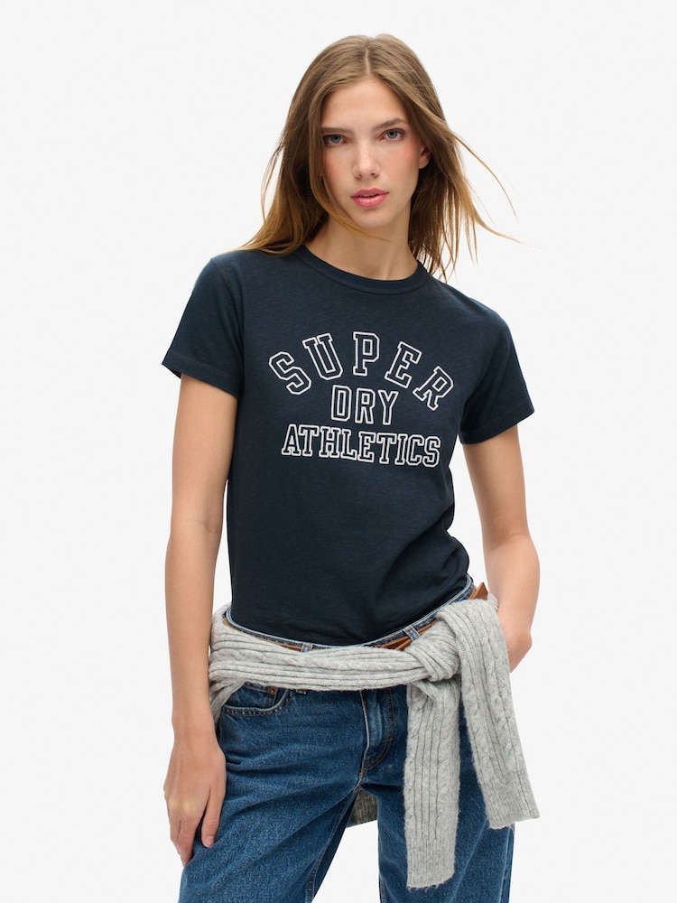 Superdry Blue Athletic Essentials Graphic Fitted 100% Cotton T-Shirt - Image 1 of 3