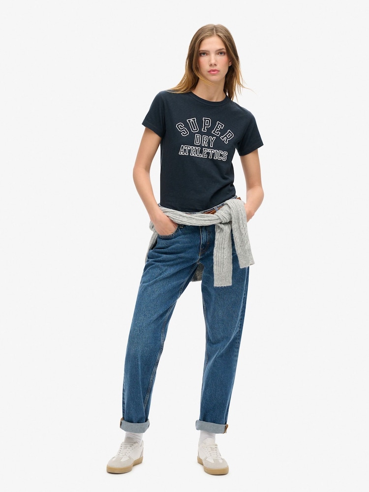 Superdry Blue Athletic Essentials Graphic Fitted 100% Cotton T-Shirt - Image 2 of 3