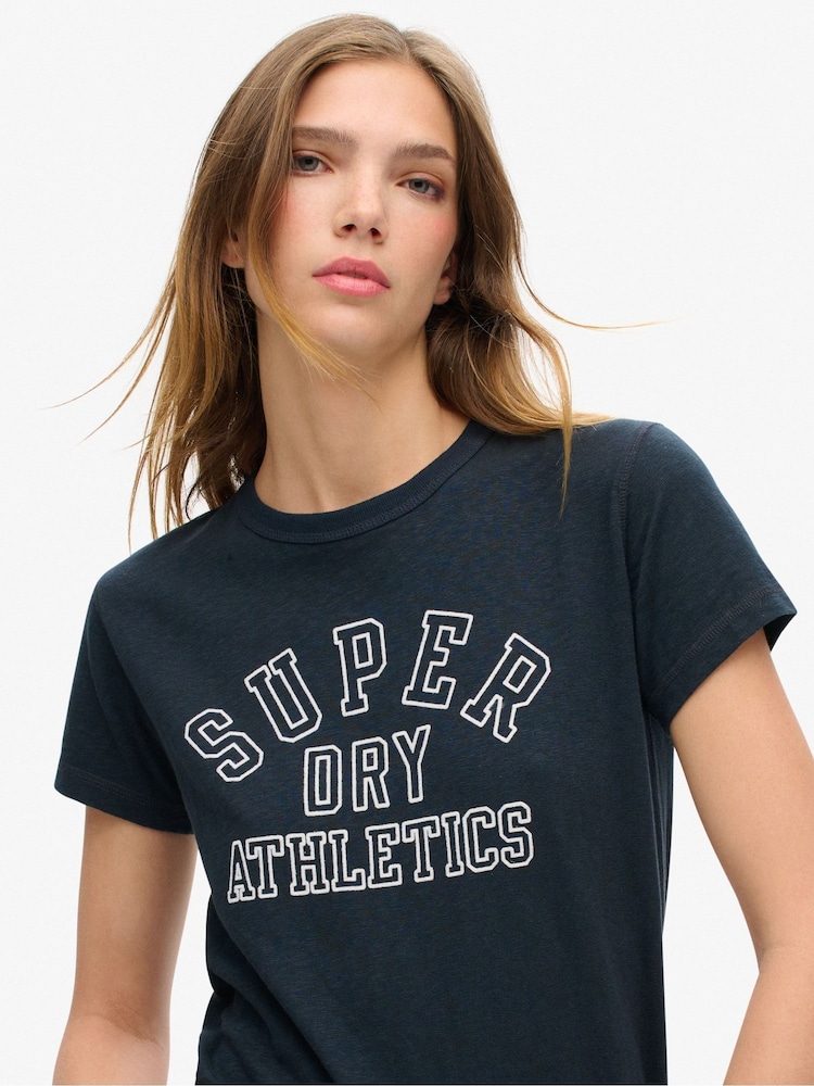 Superdry Blue Athletic Essentials Graphic Fitted 100% Cotton T-Shirt - Image 3 of 3