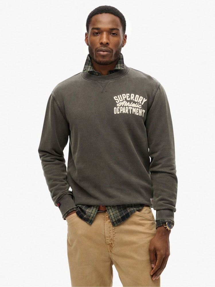 Superdry Grey Vintage Athletic Crew 100% Cotton Sweatshirt - Image 1 of 5