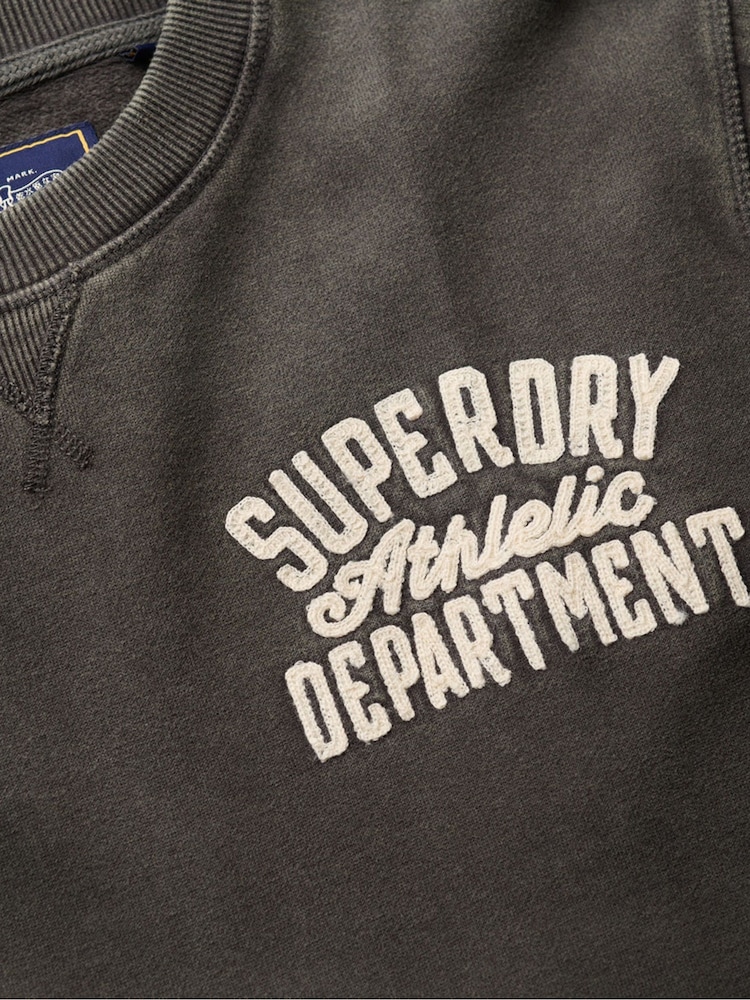 Superdry Grey Vintage Athletic Crew 100% Cotton Sweatshirt - Image 5 of 5