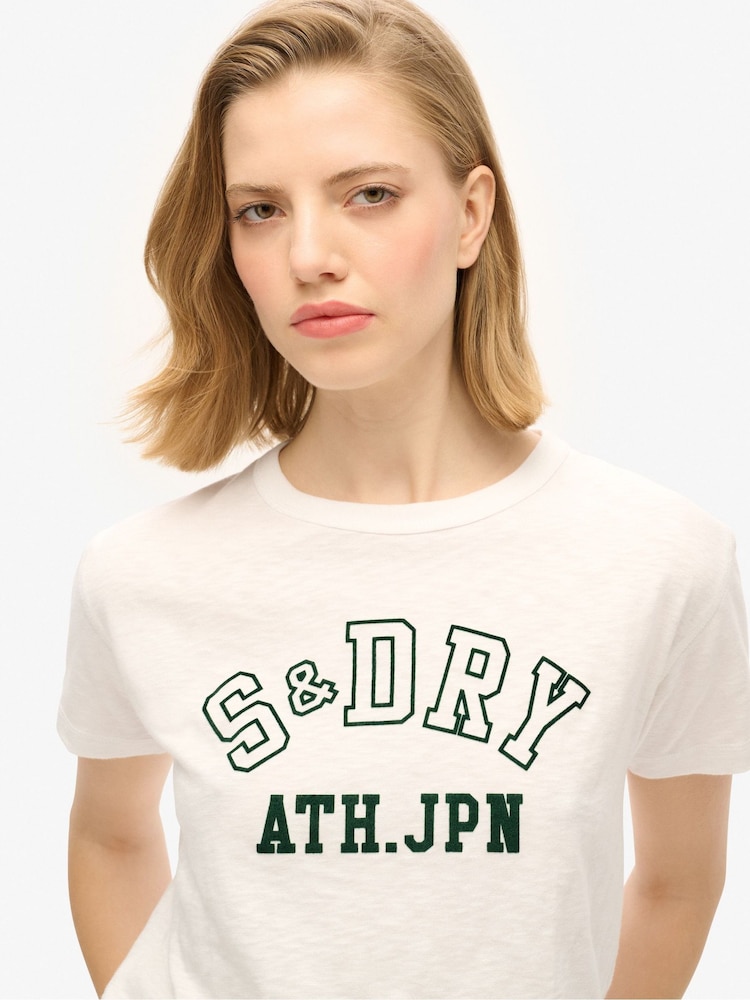 Superdry White Athletic Essentials Graphic Fitted 100% Cotton T-Shirt - Image 3 of 3