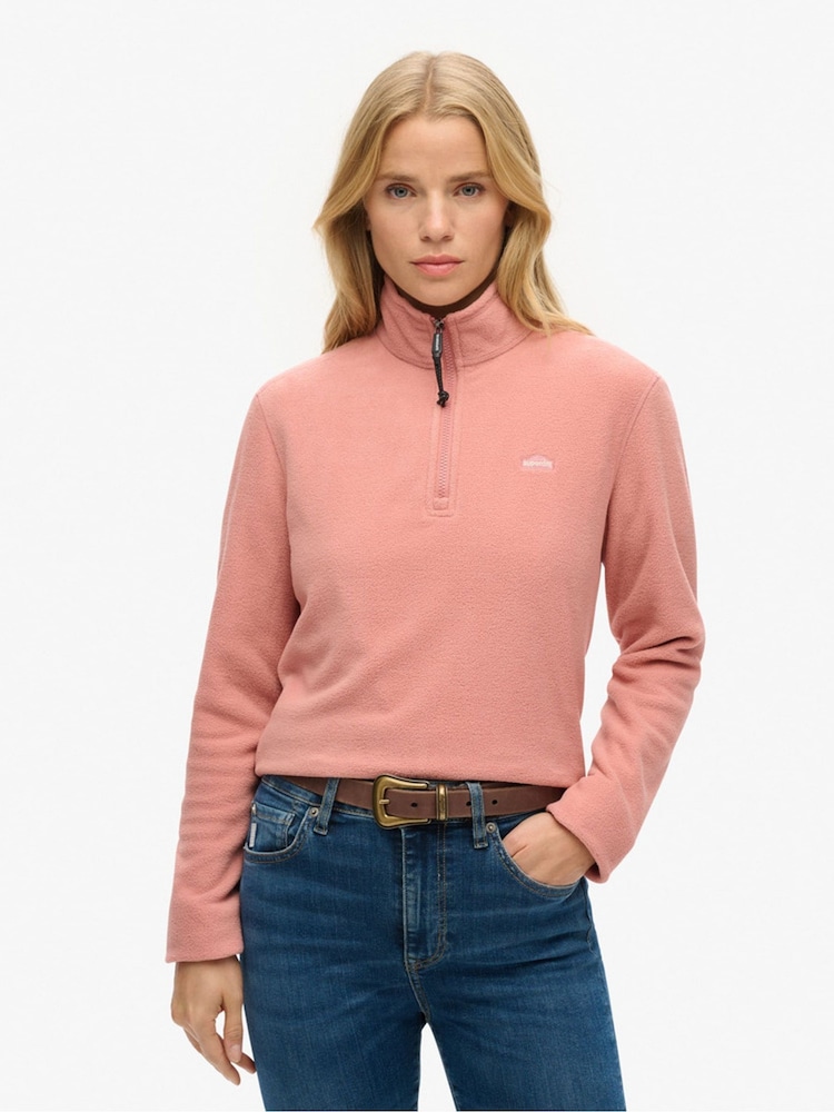 Superdry Pink Polar Fleece Cropped Half Zip Fleece - Image 1 of 5