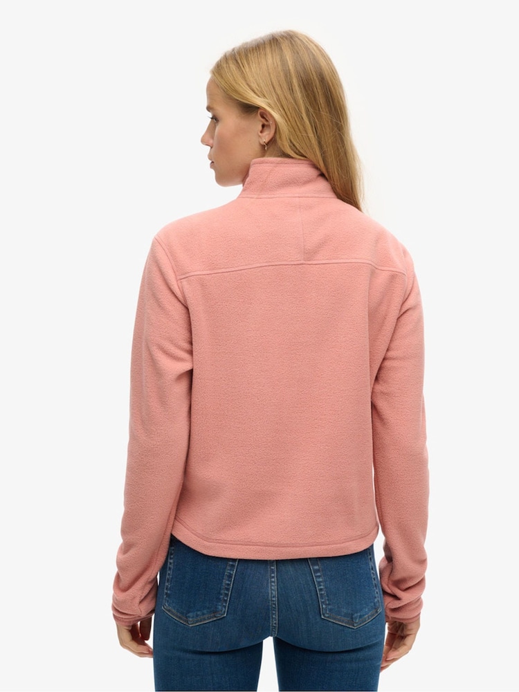 Superdry Pink Polar Fleece Cropped Half Zip Fleece - Image 2 of 5