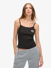 Superdry Brown Athletic Essentials Graphic 100% Cotton Button Cami - Image 1 of 7