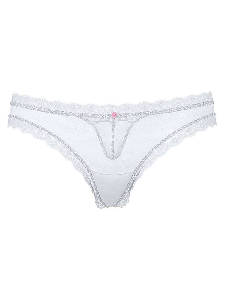 Victoria's Secret Palest Blue Lace Trim Thong Knickers - Image 1 of 2