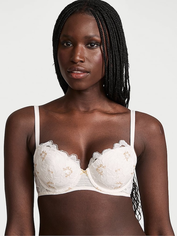Victoria's Secret White Lightly Lined Demi Peony Embroidery Bra - Image 1 of 4
