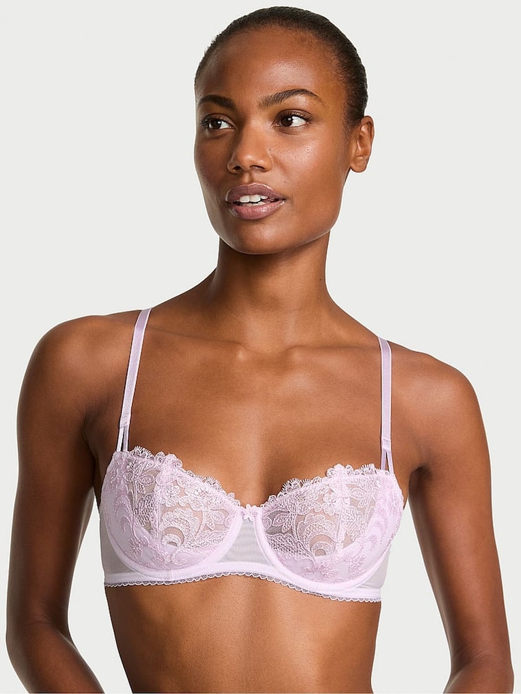 Victoria's Secret Delicate Violet Purple Unlined Balcony Blossom Embroidery Bra - Image 1 of 2