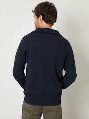 Threadbare Navy Rib Panel Quarter Zip Jumper - Image 2 of 4