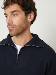 Threadbare Navy Rib Panel Quarter Zip Jumper - Image 3 of 4